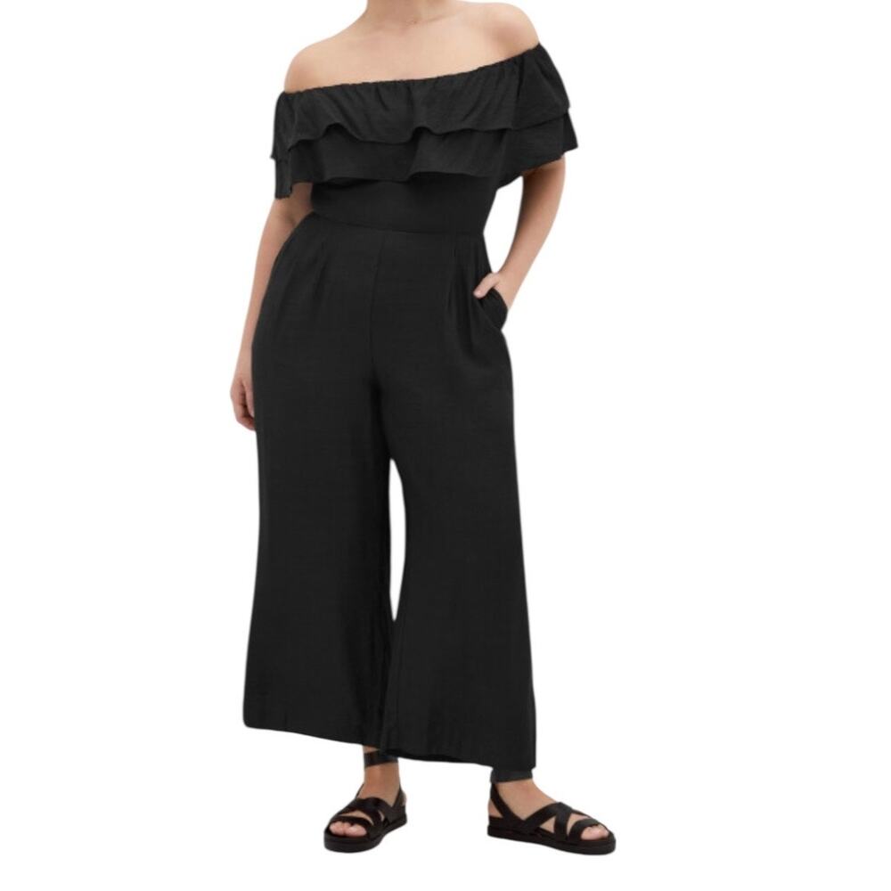 City Chic Poppie off shoulder jumpsuit black size S 16 - Picture 1 of 10